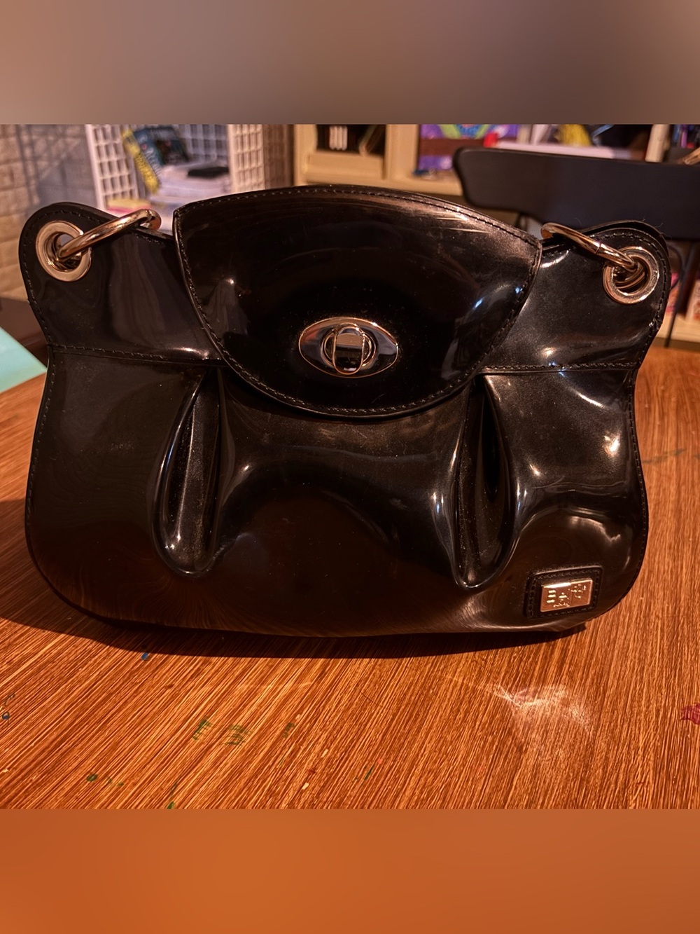 Beijo Black Patent Shoulder Bag with Turn-Lock